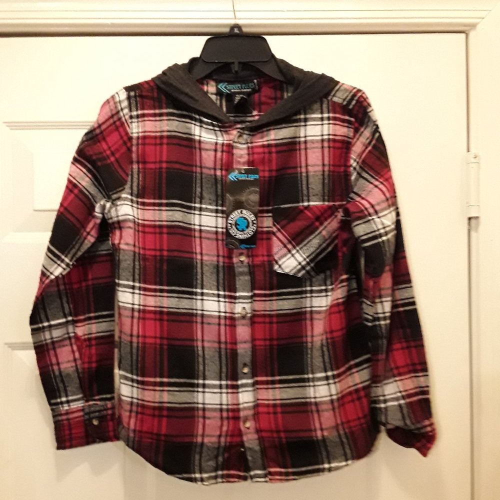 Street Rules Hoodie Youth 14/16 Sweatshirt Button Front Red Multiplaid